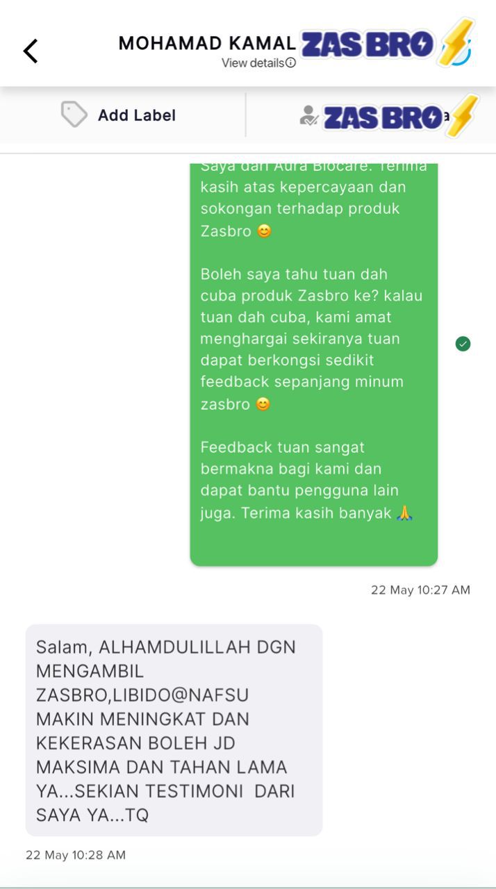 Testimoni WhatsApp ZasBro - Mohamad Kamal