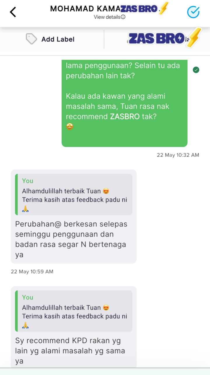 Testimoni WhatsApp ZasBro - Mohamad Kamal