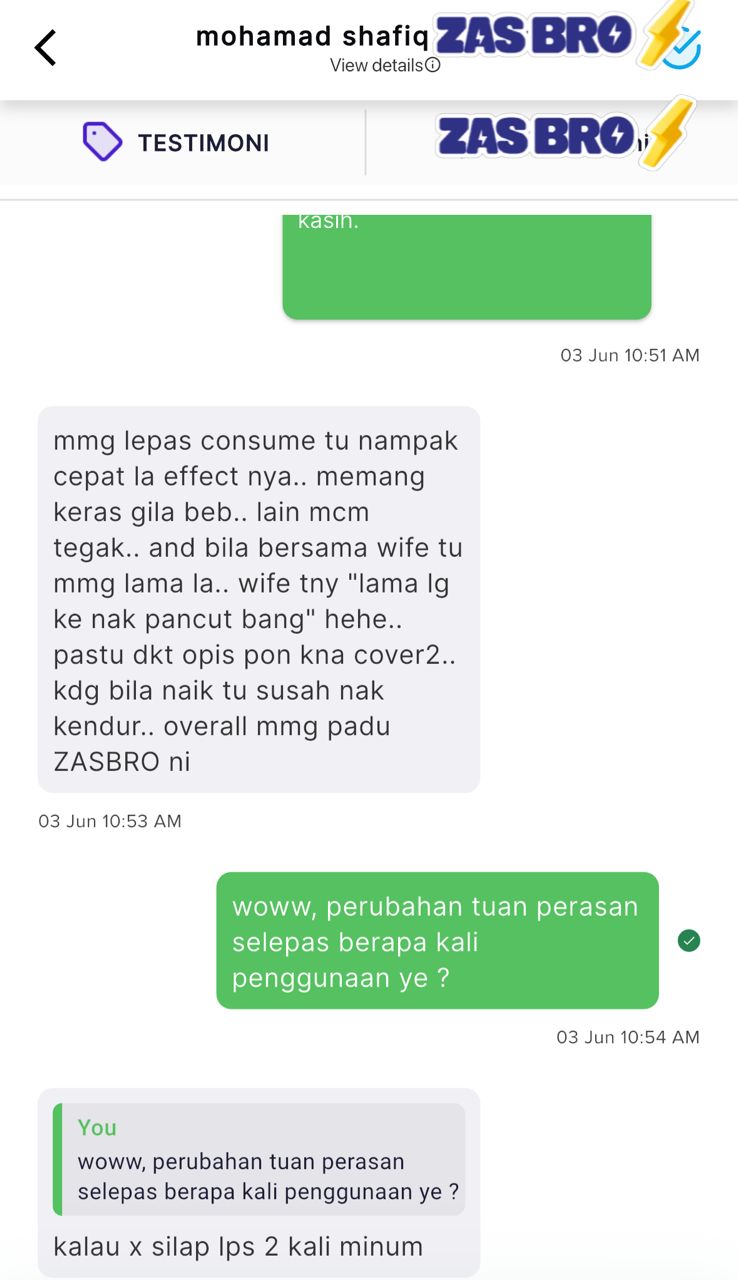 Testimoni WhatsApp ZasBro - Mohamad Shafiq