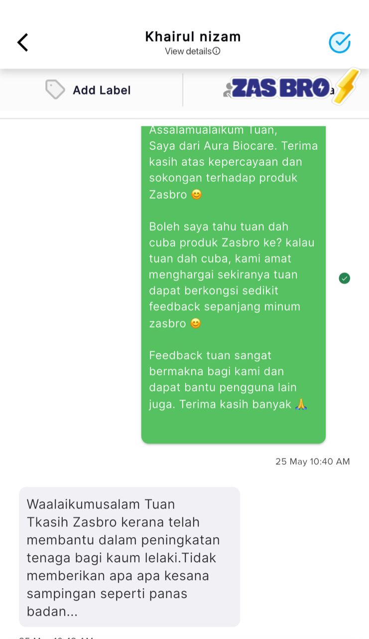 Testimoni WhatsApp ZasBro - Khairul